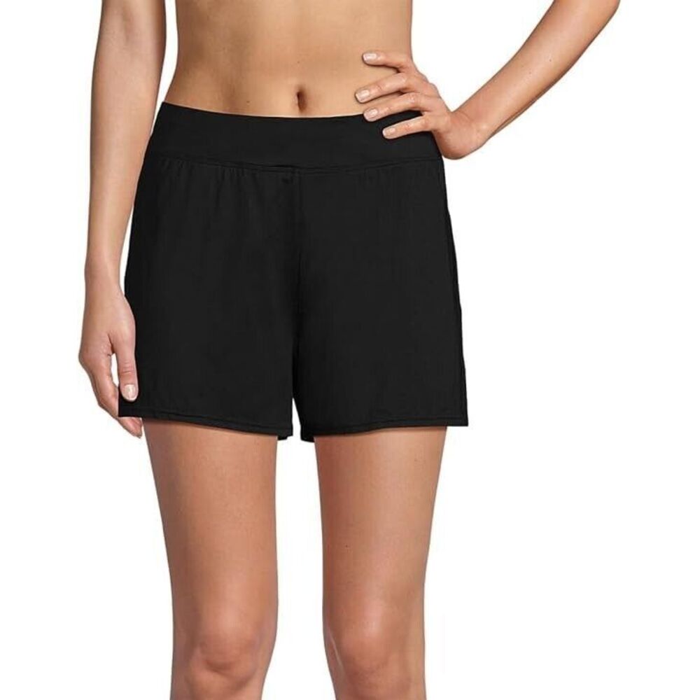 Lands' End Swim Shorts Women 22W NWT Lined Elastic waist Strtech Nylon Black‎